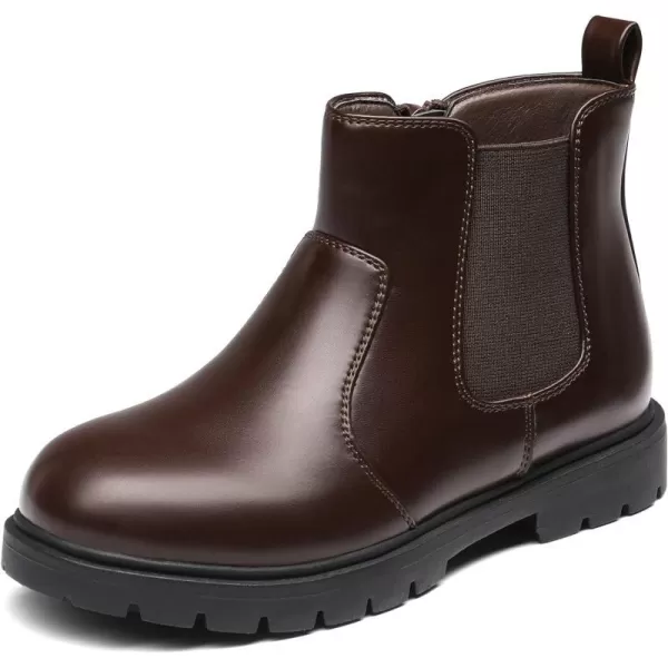 imageDREAM PAIRS Girls Side Zipper Chelsea Ankle Boots Little KidBig KidBrownPu