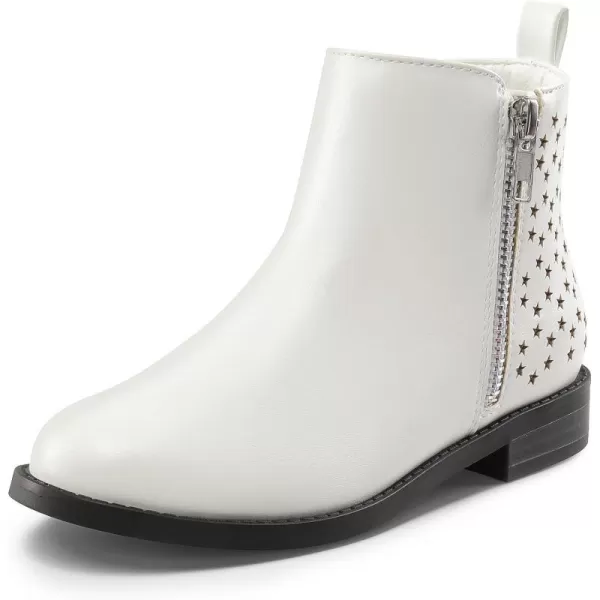 imageDREAM PAIRS Girls Side Zipper Low Heels Ankle Boots ToddlerLittle KidBig KidWhite