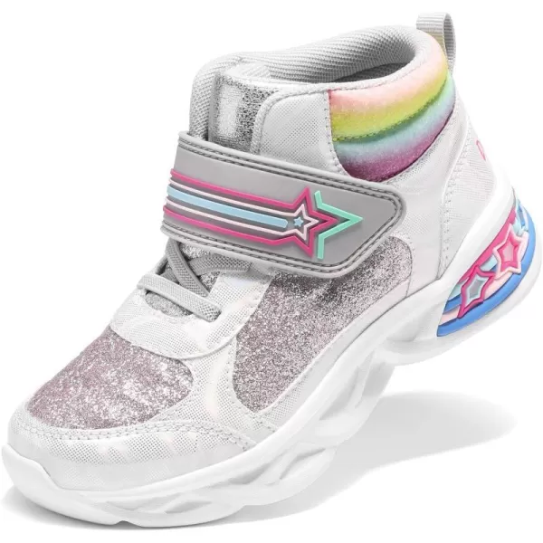 imageDREAM PAIRS Girls Sneakers High Top Casual Little Kids Glitter Walking Shoes Fashion BootSilver