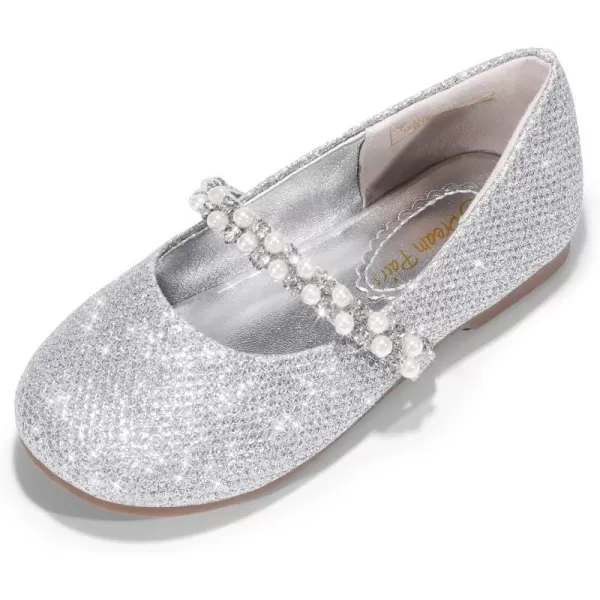 imageDREAM PAIRS Girls ToddlerLittle KidBig Kid Serena100 Mary Jane Ballerina Flat ShoesSilverGlittert