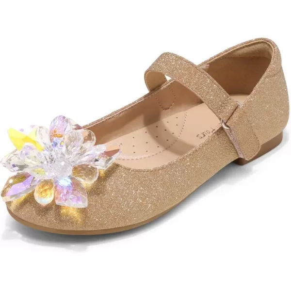imageDREAM PAIRS Girls Wedding Party Dress Shoes Princess Crystal Flower Ballet FlatsGoldGlitter