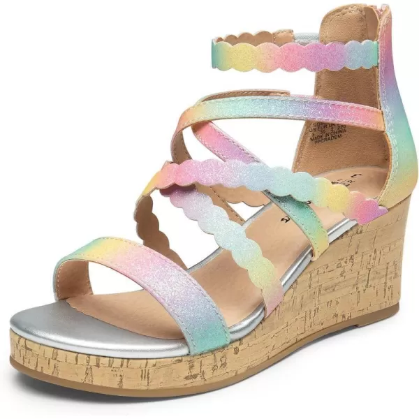 imageDREAM PAIRS Girls Wedge Sandals Summer Flatform Open Toe Platform SandalsRainbow