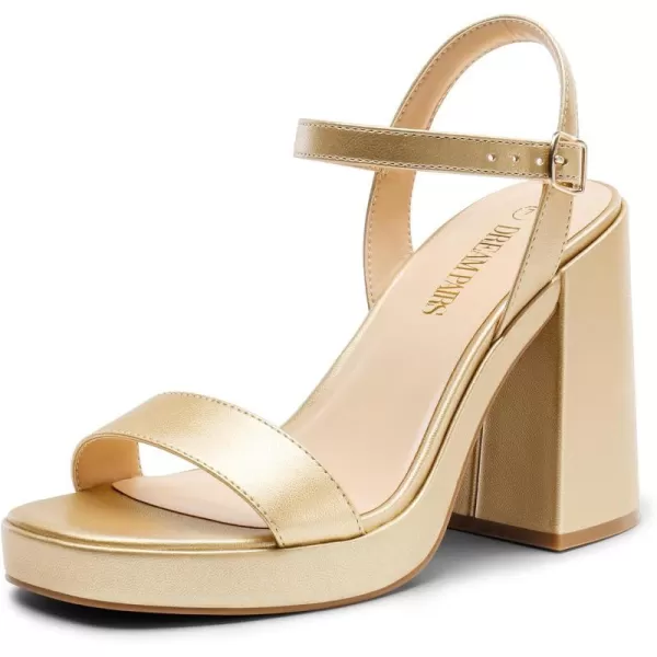 imageDREAM PAIRS Heels for Women Block Chunky Platform High Heels Open Toe Fashion Wedding Party Evening Prom Dance Ankle Strap Dress Pump Sandals ShoesGold