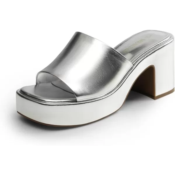 imageDREAM PAIRS High Chunky Platform Heels for Women Fashion Comfort Slip on Square Open Toe Block Heel SandalsSilverpu