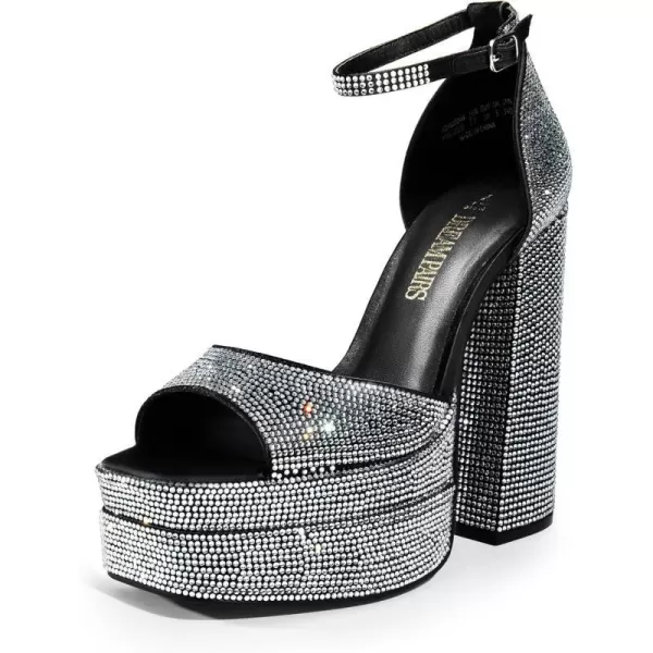 imageDREAM PAIRS High Heels Chunky Block Platform Heels for Women Ankle Strap Sexy Open Square Toe Heels Dressy Pumps SandalsBlackrhinestone