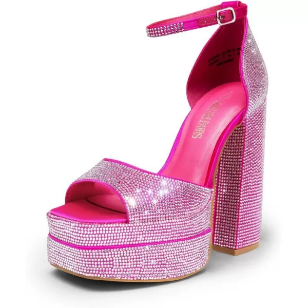 imageDREAM PAIRS High Heels Chunky Block Platform Heels for Women Ankle Strap Sexy Open Square Toe Heels Dressy Pumps SandalsHot Pinkrhinestone