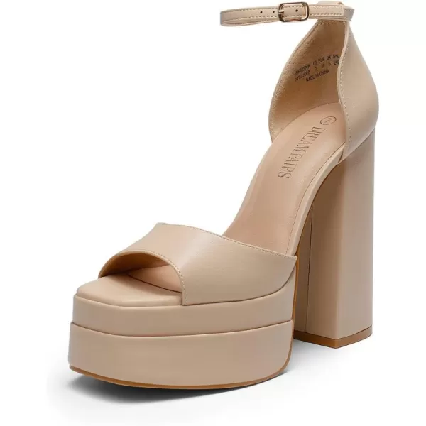 imageDREAM PAIRS High Heels Chunky Block Platform Heels for Women Ankle Strap Sexy Open Square Toe Heels Dressy Pumps SandalsNude