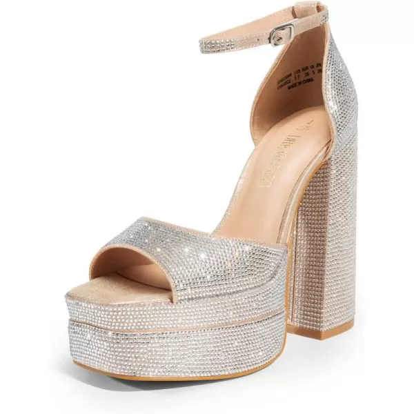 imageDREAM PAIRS High Heels Chunky Block Platform Heels for Women Ankle Strap Sexy Open Square Toe Heels Dressy Pumps SandalsRose Goldrhinestone