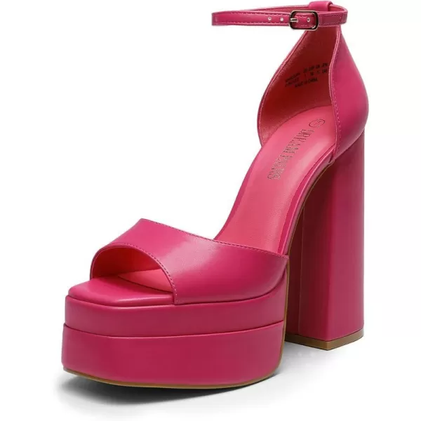 imageDREAM PAIRS High Heels Chunky Block Platform Heels for Women Ankle Strap Sexy Open Square Toe Heels Dressy Pumps SandalsRose Red