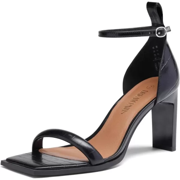 imageDREAM PAIRS High Heels Chunky Block Square Toe Heels for Women Sexy Dressy Open Toe Chain Heel SandalsBlackStonePu