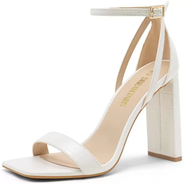 imageDREAM PAIRS High Heels Chunky Block Square Toe Heels for Women dressy Open Toe Heel SandalsBeigeWhite