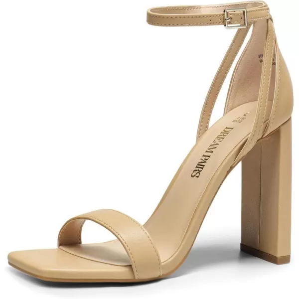imageDREAM PAIRS High Heels Chunky Block Square Toe Heels for Women dressy Open Toe Heel SandalsNudepu