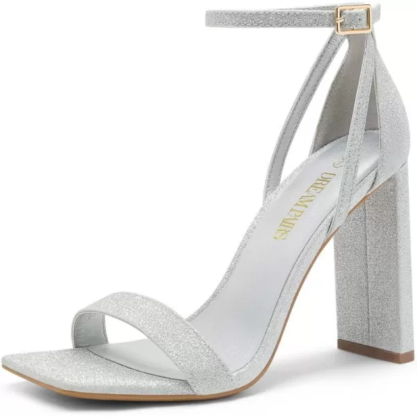 imageDREAM PAIRS High Heels Chunky Block Square Toe Heels for Women dressy Open Toe Heel SandalsSilver