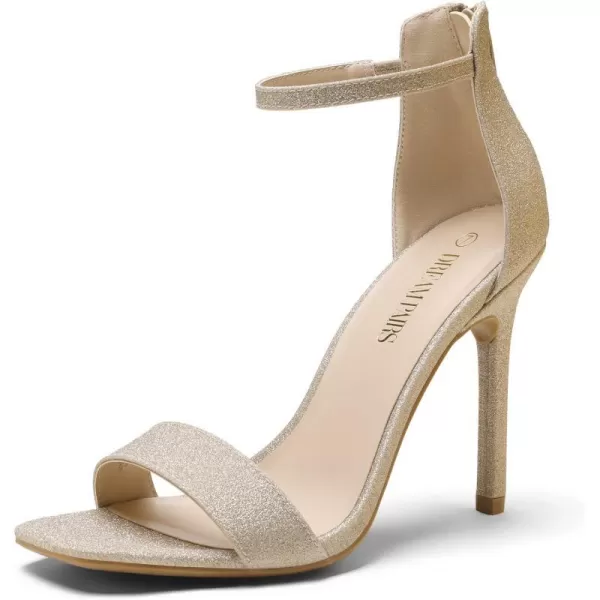 imageDREAM PAIRS High Heels Stillettos Square Toe Heels for Women Ankle Strap Heels Sexy Comfort Strappy Dress Shoes Wedding Bridal Pumps SandalsGoldGlitter