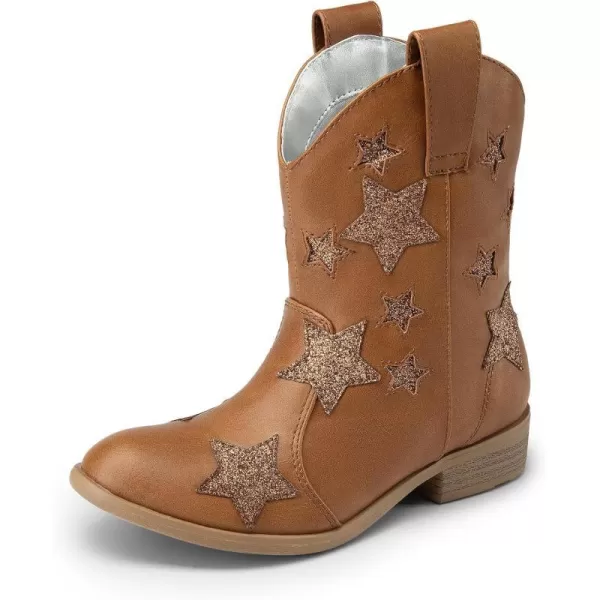 imageDREAM PAIRS Kids Girls Cowgirl Cowboy Western Mid Calf BootsCamel