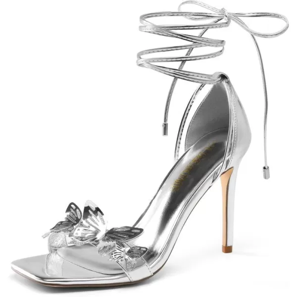 imageDREAM PAIRS Lace Up High Heels Stilletos Heels for Women Strappy Gladiator Sexy Open Square Toe Heels Fashion Dressy Heels Wedding Bridal Pumps Sandals ShoesSilverpat