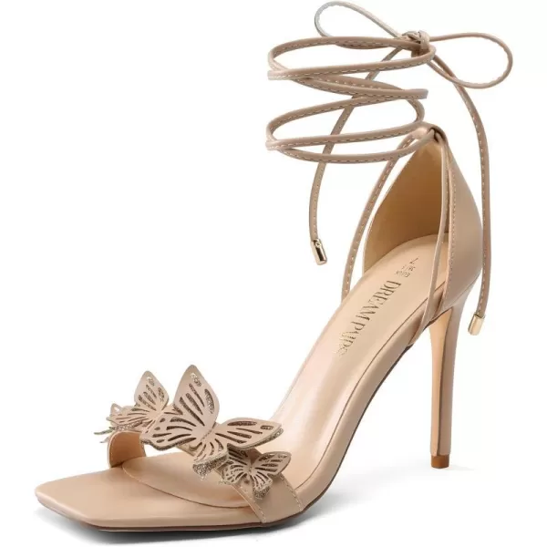 imageDREAM PAIRS Lace Up High Heels Stilletos Heels for Women Strappy Gladiator Sexy Open Square Toe Heels Fashion Dressy Heels Wedding Bridal Pumps Sandals ShoesNudepu