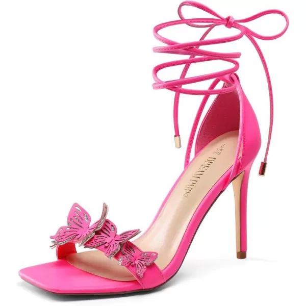 imageDREAM PAIRS Lace Up High Heels Stilletos Heels for Women Strappy Gladiator Sexy Open Square Toe Heels Fashion Dressy Heels Wedding Bridal Pumps Sandals ShoesHot Pinkpu
