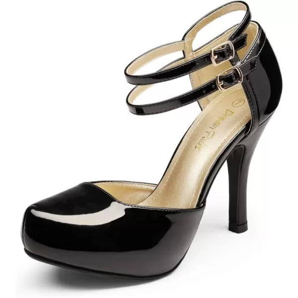 imageDREAM PAIRS Office02 Womens Classy Mary Jane Double Ankle Strap Almond Toe High Heel Pumps NewBlack Pat