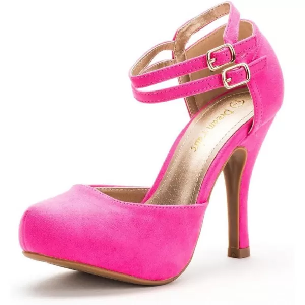 imageDREAM PAIRS Office02 Womens Classy Mary Jane Double Ankle Strap Almond Toe High Heel Pumps NewFuchsia Suede