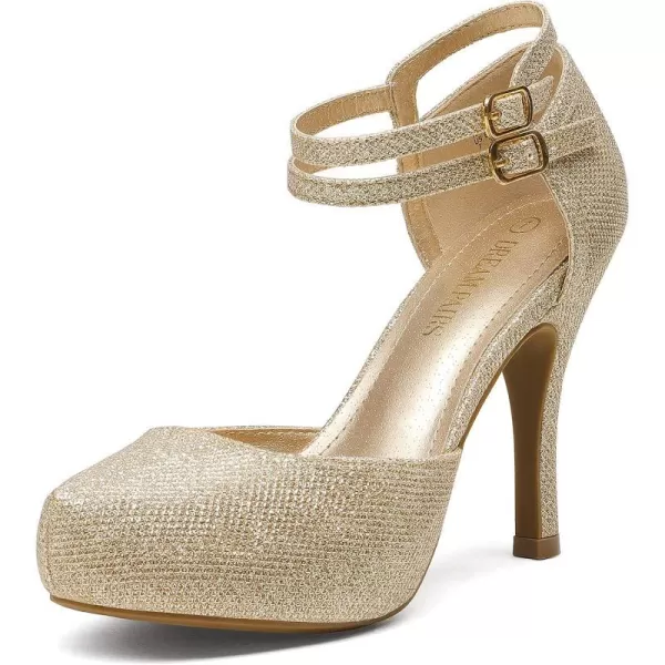 imageDREAM PAIRS Office02 Womens Classy Mary Jane Double Ankle Strap Almond Toe High Heel Pumps NewGold