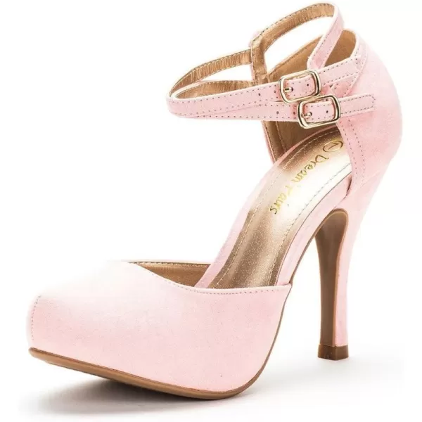 imageDREAM PAIRS Office02 Womens Classy Mary Jane Double Ankle Strap Almond Toe High Heel Pumps NewPink Suede