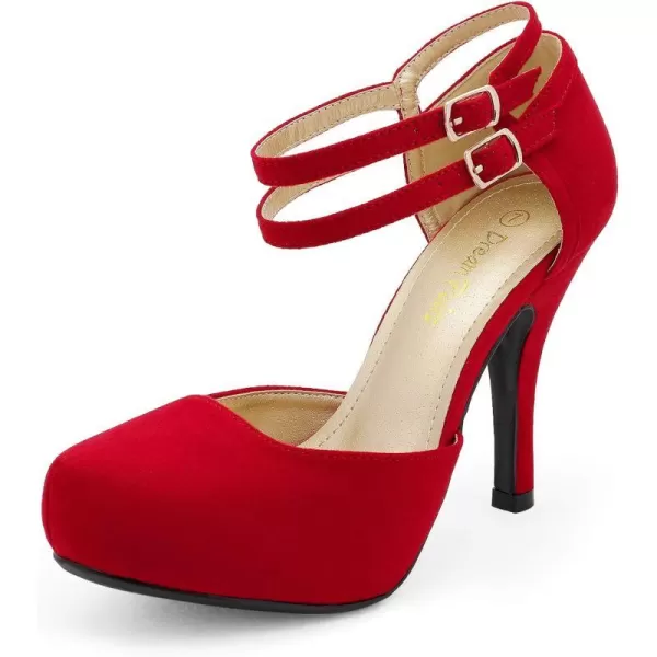 imageDREAM PAIRS Office02 Womens Classy Mary Jane Double Ankle Strap Almond Toe High Heel Pumps NewRed