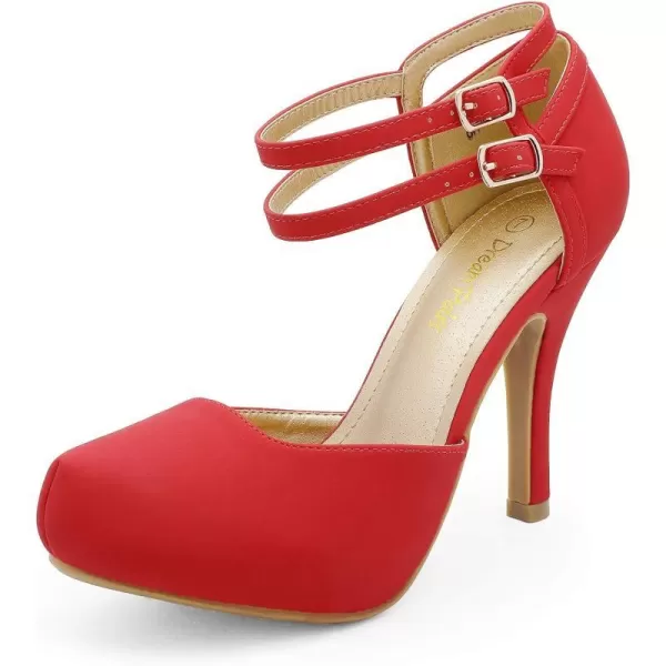 imageDREAM PAIRS Office02 Womens Classy Mary Jane Double Ankle Strap Almond Toe High Heel Pumps NewRed Nubuck