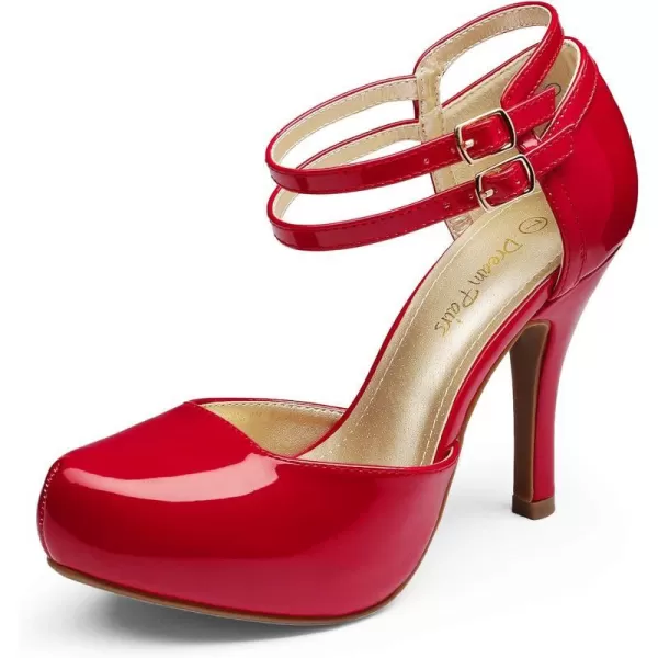 imageDREAM PAIRS Office02 Womens Classy Mary Jane Double Ankle Strap Almond Toe High Heel Pumps NewRed Pat