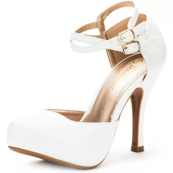 imageDREAM PAIRS Office02 Womens Classy Mary Jane Double Ankle Strap Almond Toe High Heel Pumps NewWhite Pu
