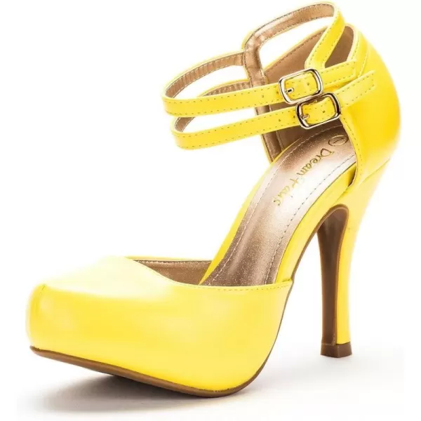 imageDREAM PAIRS Office02 Womens Classy Mary Jane Double Ankle Strap Almond Toe High Heel Pumps NewYellow Pu