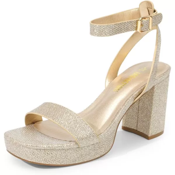imageDREAM PAIRS Platform Heels for Women High Block Chunky Open Toe Ankle Strap Heels Fashion Wedding Party Evening Prom Dance Dress Pump Sandals ShoesGoldglitter