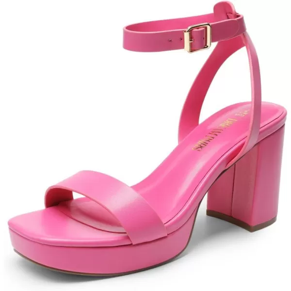 imageDREAM PAIRS Platform Heels for Women High Block Chunky Open Toe Ankle Strap Heels Fashion Wedding Party Evening Prom Dance Dress Pump Sandals ShoesHot Pinkpu