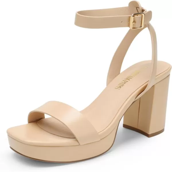 imageDREAM PAIRS Platform Heels for Women High Block Chunky Open Toe Ankle Strap Heels Fashion Wedding Party Evening Prom Dance Dress Pump Sandals ShoesNudepu