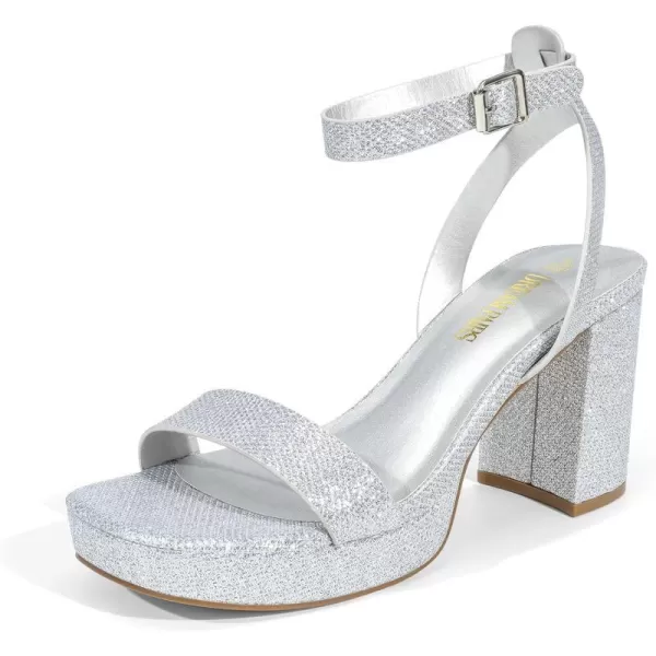 imageDREAM PAIRS Platform Heels for Women High Block Chunky Open Toe Ankle Strap Heels Fashion Wedding Party Evening Prom Dance Dress Pump Sandals ShoesSilverglitter