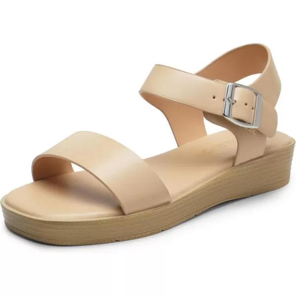 imageDREAM PAIRS Platform Sandals for Women Comfortable Open Toe Wedge Sandals with Foam Insole Lightweight Flatform Sandals for Women Dressy Casual SummerNude