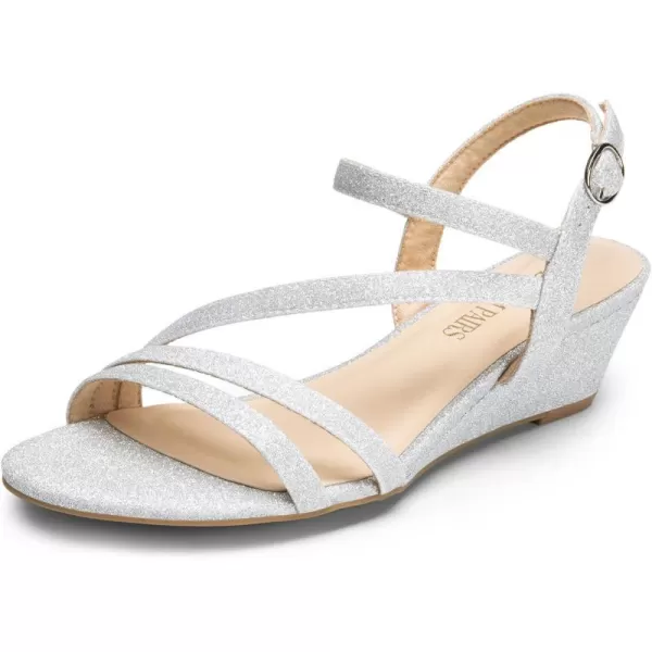 imageDREAM PAIRS Strappy Wrapped Dressy Wedge Sandals Comfortable Sparkly Glitter Ankle Strap Mid Heel Wedges Casual Summer Open Toe Evening Dress Wedding Dance ShoesSilverglitter