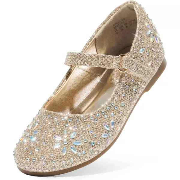 imageDREAM PAIRS Toddler Girls Dress Shoes Mary Jane Rhinestone Buckle Strap Ballerina FlatGold