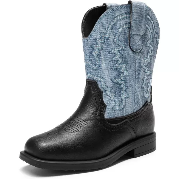 imageDREAM PAIRS Toddler Little Boys Girls Cowboy Boots Kids Western Square Toe Riding Mid Calf BootsBlueBlack