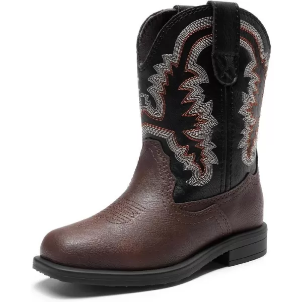 imageDREAM PAIRS Toddler Little Boys Girls Cowboy Boots Kids Western Square Toe Riding Mid Calf BootsDark BrownBlack