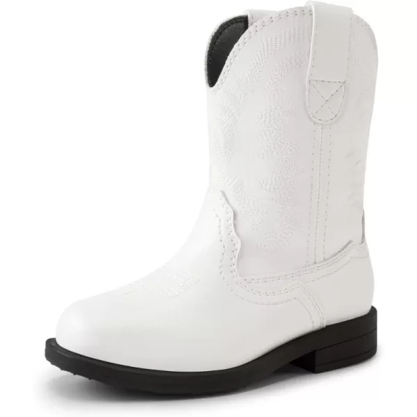 imageDREAM PAIRS Toddler Little Boys Girls Cowboy Boots Kids Western Square Toe Riding Mid Calf BootsWhite