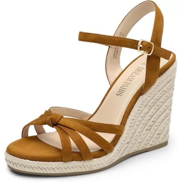 imageDREAM PAIRS Wedge Sandals for Women Dressy Summer Platform Espadrille Strappy Casual Braided Heels Comfortable with Open Toe and Ankle StrapBrownsuede