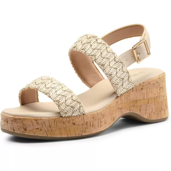 imageDREAM PAIRS Women Comfy Wedge Sandals Open Toe Dressy Casual Buckle Ankle Strap Raffia Platform Sandals for Summer TravelBeigeraffia
