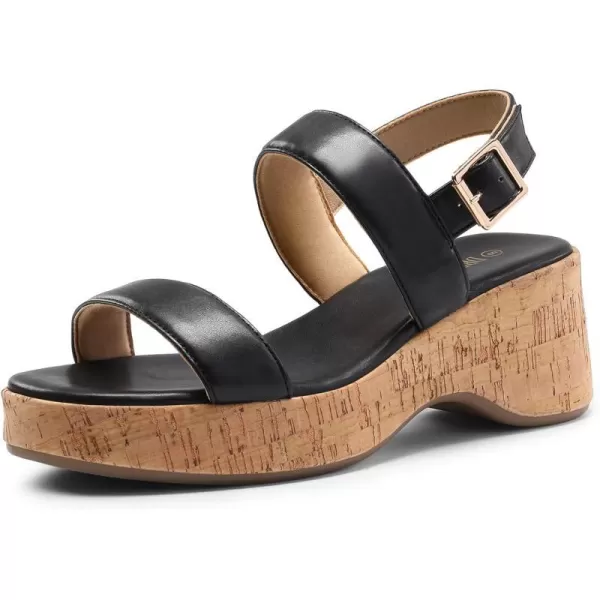 imageDREAM PAIRS Women Comfy Wedge Sandals Open Toe Dressy Casual Buckle Ankle Strap Raffia Platform Sandals for Summer TravelBlackpu
