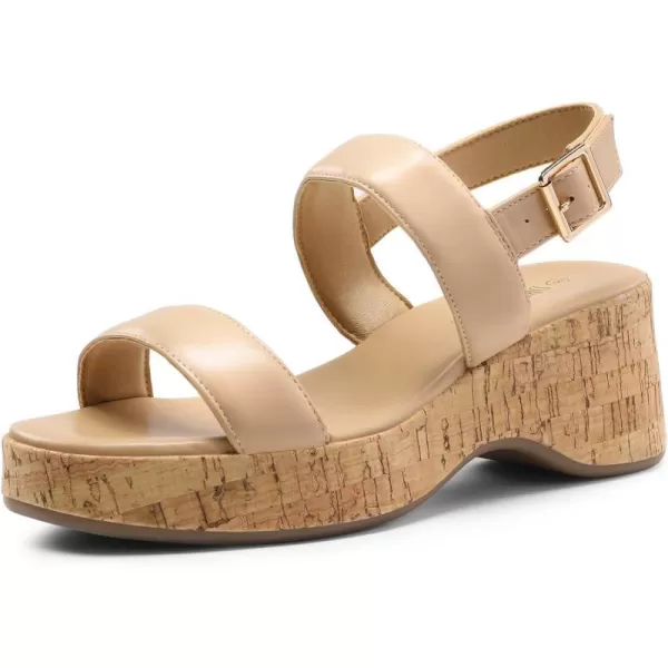 imageDREAM PAIRS Women Comfy Wedge Sandals Open Toe Dressy Casual Buckle Ankle Strap Raffia Platform Sandals for Summer TravelNudepu