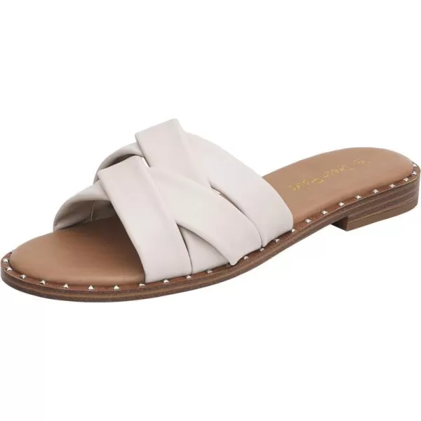 imageDREAM PAIRS Women s Cute Slip On Studded Flat Slides SandalsCreamyWhitePu
