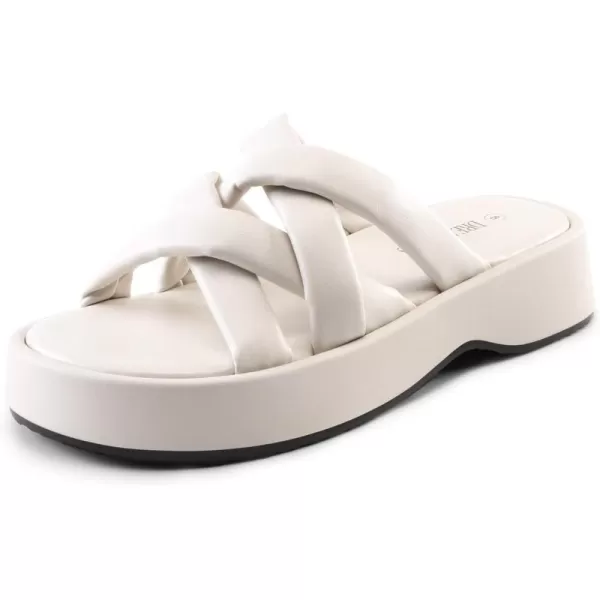 imageDREAM PAIRS Women s Summer Comfortable Cushion Slipon Dressy Slides Cute Platform Puffy Sandals with Criss Cross StrappyBeige