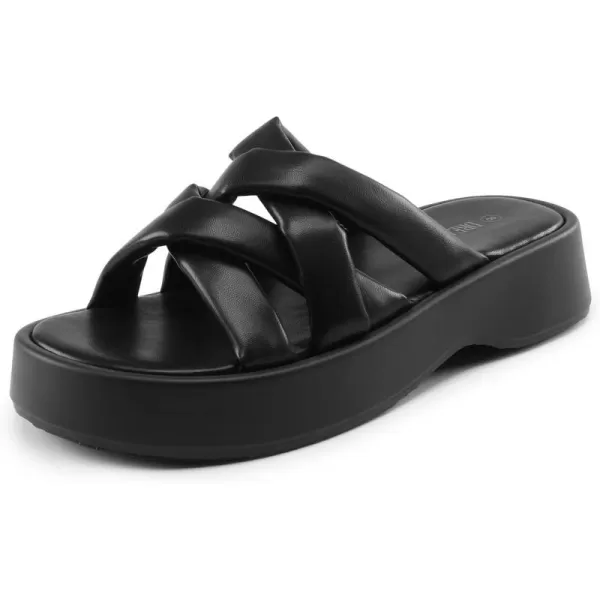 imageDREAM PAIRS Women s Summer Comfortable Cushion Slipon Dressy Slides Cute Platform Puffy Sandals with Criss Cross StrappyBlack