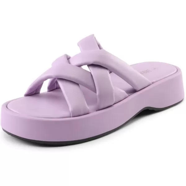 imageDREAM PAIRS Women s Summer Comfortable Cushion Slipon Dressy Slides Cute Platform Puffy Sandals with Criss Cross StrappyPurple