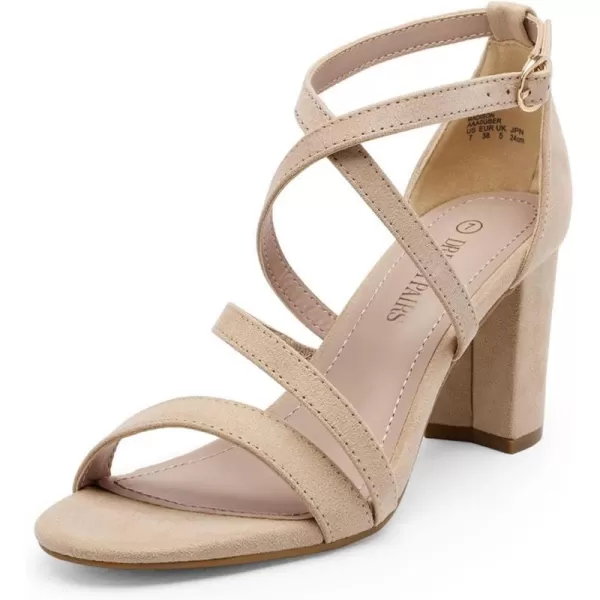 imageDREAM PAIRS Womens Ankle Strap Dress Pump Low Chunky Heel SandalsNudeSuede